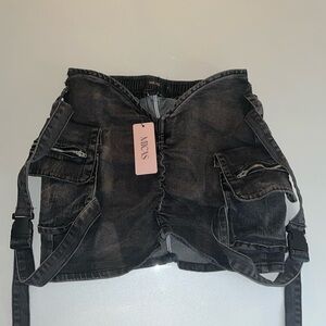 Cargo denim mini skirt